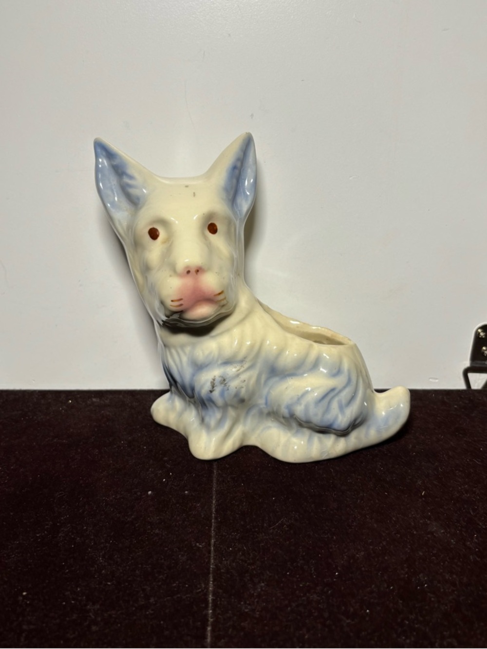 Ceramic Dog Planter - White and Light Blue Decorative Pet Figurine